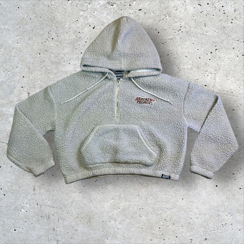 Broken Promises "Love Now Cry Later" Fleece Sherpa Crop Hoodie Size Large